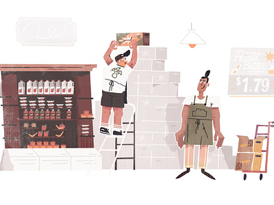 grocery boxes boston character character design food friends grocery help illustration illustrator shop shopping simple store teamwork vector