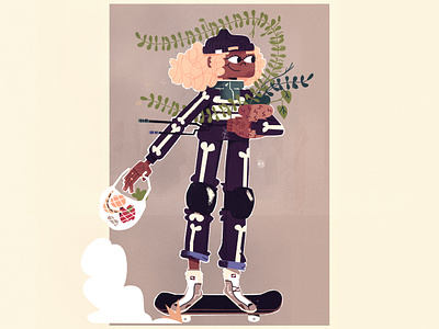 Everyday attire blond blonde boston character character design grocery illustration illustrator plants ride skate skateboard skeleton vector