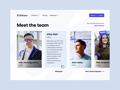 #14 - Dokyou About Us about about us accounting blue branding corporate desktop finance fintech friendly minimalist playful profile saas startup ui ux web design white