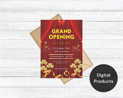 Shop Opening Invitation Card With Red Magic Canva Template branding canva invitation card opening card we wedding card