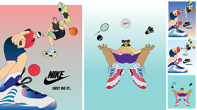 NIKE Poster and Character Design adobe illustrator character design digital art digital illustration graphic design motion design nike nike illustration nike poster design poster design vector character design