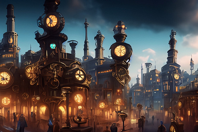 Steampunk City artwork concept art digital art digital illustration fantasy golden age photoshop retro steampunk vintage