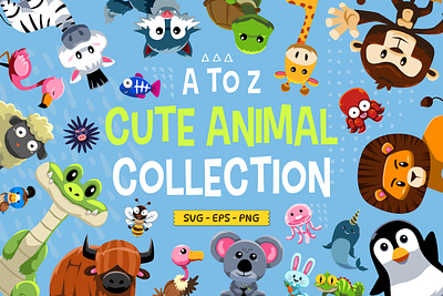 A to Z Cute Animal Collection animal cartoon character cute cute drawing graphic design illustration vector wild live