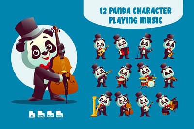 Panda Musician Cartoon Character animal band cartoon character cute instrument kids mascot music musician orchestra panda playful