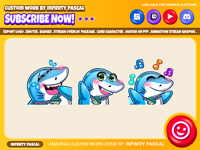 🦈Custom Chibi Shark Twitch Emotes🦈 animal drawing animation custom emotes twitch design digital illustration discord emotes facebook emotes graphic design illustration motion graphics open commission shark twitch emotes youtube emotes