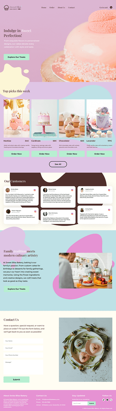 Bakery Landing page aboutus bakery cakes contactform design footer hero landingpage logo products responsive ui webdesign