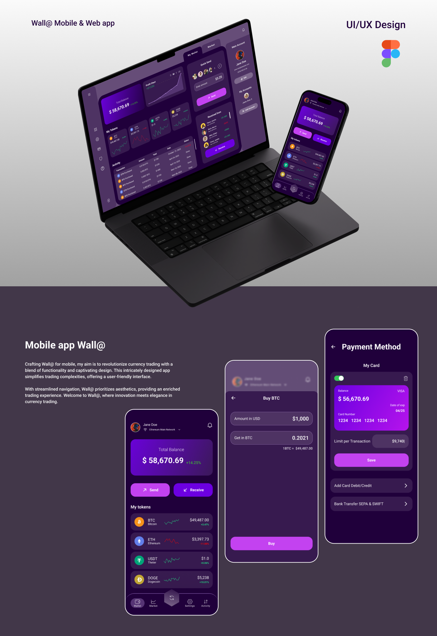 Wall@ Mobile & Web app for cryptocurrency app crypto crypto wallet cryptocurrency design exchange mobile app mobile design trading ui design ui ux uiux design wallet app web 3 web app web design