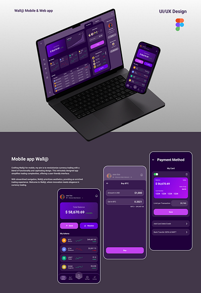 Wall@ Mobile & Web app for cryptocurrency app crypto crypto wallet cryptocurrency design exchange mobile app mobile design trading ui design ui ux uiux design wallet app web 3 web app web design