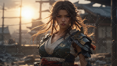 Japanese Warrior Princess 1 ancient animation anime architecture armour artwork character design design digital art fan art fantasy fantasy art graphic design illustration japan japanese princess warrior