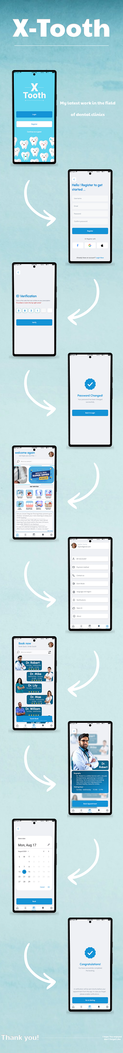 X-Tooth Dental Clinic Ui/UX app design android app dental dental clinic doctor hospital mobile ui ux