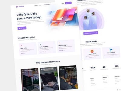 Home Page CSS Trivia Quiz Platform blue design illustration landing page minimalist modern ui ui design web design