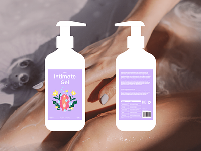 Intimate Gel bottle cosmetic product flowers fresh illustration label design personal care pink purple shower gel