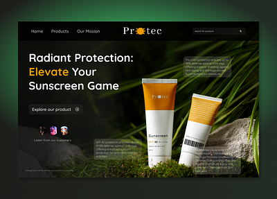 Protec Sunscreen (Landing Page) brand branding design graphic design illustration landing page minimal product sunscreen ui ux