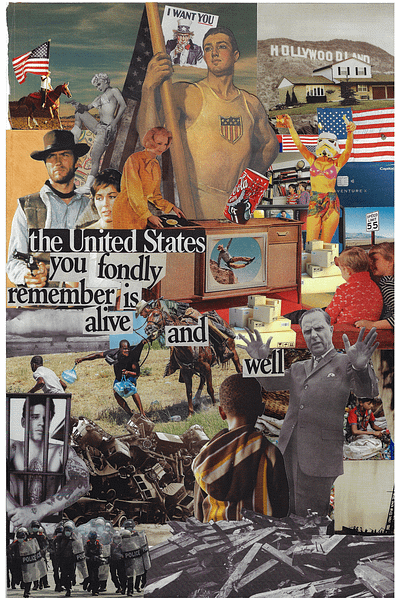 Alive + Well americana atomic age clint eastwood collage collage art graphic design highway photo collage political retro scanner art star wars stars and stripes television tv usa western