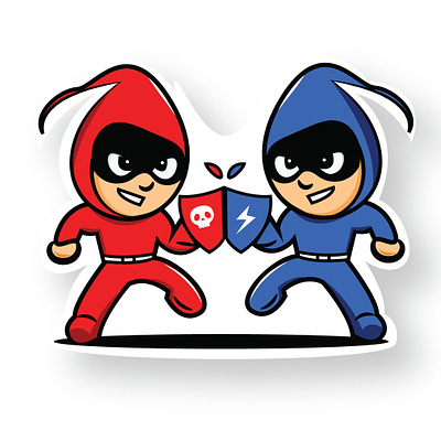 Attacker Vs Defender attacker cybersecurity defender hack hacker hacking red and blue shield sticker