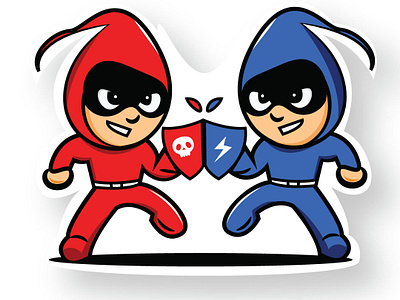 Attacker Vs Defender attacker cybersecurity defender hack hacker hacking red and blue shield sticker