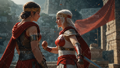 Roman Female Warrior Stand Off 4 ancient animation anime armour artwork character design combat design digital art face off fan art fantasy fantasy art graphic design illustration stand off warrior