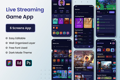 GAMELY - Live Streaming Mobile App application banner flat illustration internet kit live mobile online set streaming template ui ux vector video web
