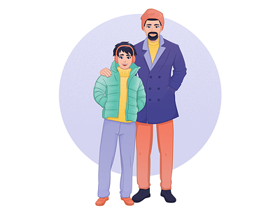 Father and son. 2d style. Cartoon style 2d cartoon family father illustration son vector