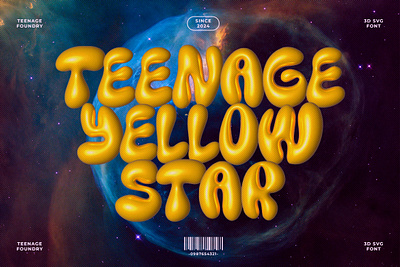 Teenage Yellow Star - 3D SVG Font 3d font 60s 70s 80s 90s branding decorative design display font fonts groocy illustration logo merchandise retro svg typeface ui vintage