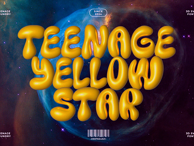 Teenage Yellow Star - 3D SVG Font 3d font 60s 70s 80s 90s branding decorative design display font fonts groocy illustration logo merchandise retro svg typeface ui vintage