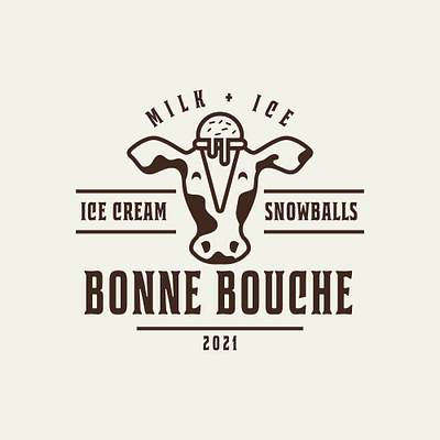 Bonne Bouche logo animals art branding concept cow custom design flat food food logo ice cream label logo logo design snowballs vector