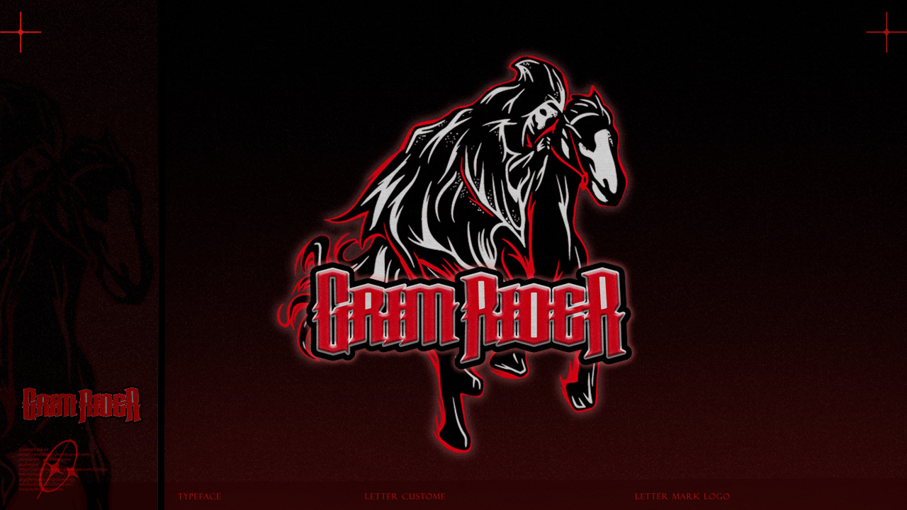 GRIMRIDER BACKROUND AND GRADIENT EFFECT art branding design graphic graphic design grim horse horse racing illustration logo rider skeleton skull vector
