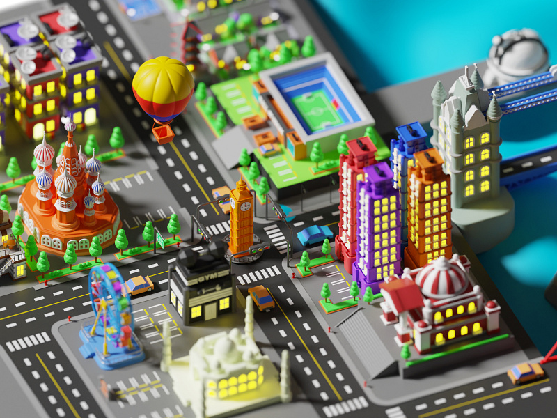 3D cartoon world 3d 3d city 3d world blender branding cartoon city city builder cute design graphic design illustration illustrations miniature render resources world builder