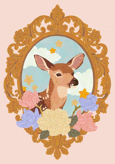 Deerly Beloved deer digital illustration dreamy floral illustration nature ornate procreate spring vintage