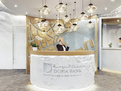 Modern reception at DOHA BANK, QATAR 3d visualization bank chandelier doha lighnting modern interior modern reception reception spherical lighting