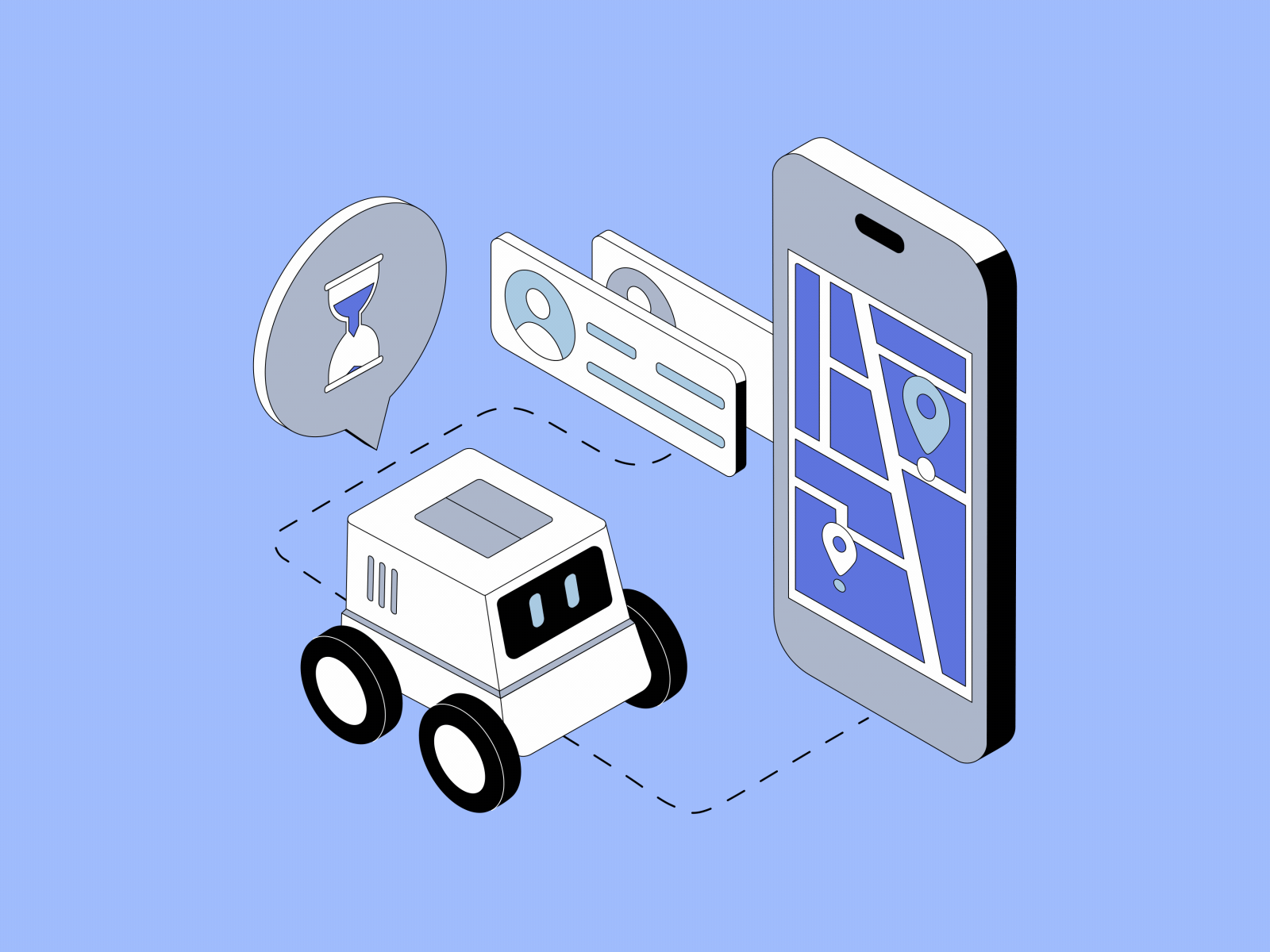 Contactless delivery by robot 2d animation contactless delivery courier delivery robot delivery service fake 3d fast delivery illustration motion graphics navigation order delivery remote control route sharing live location smartphone technology tracking order transport transportation