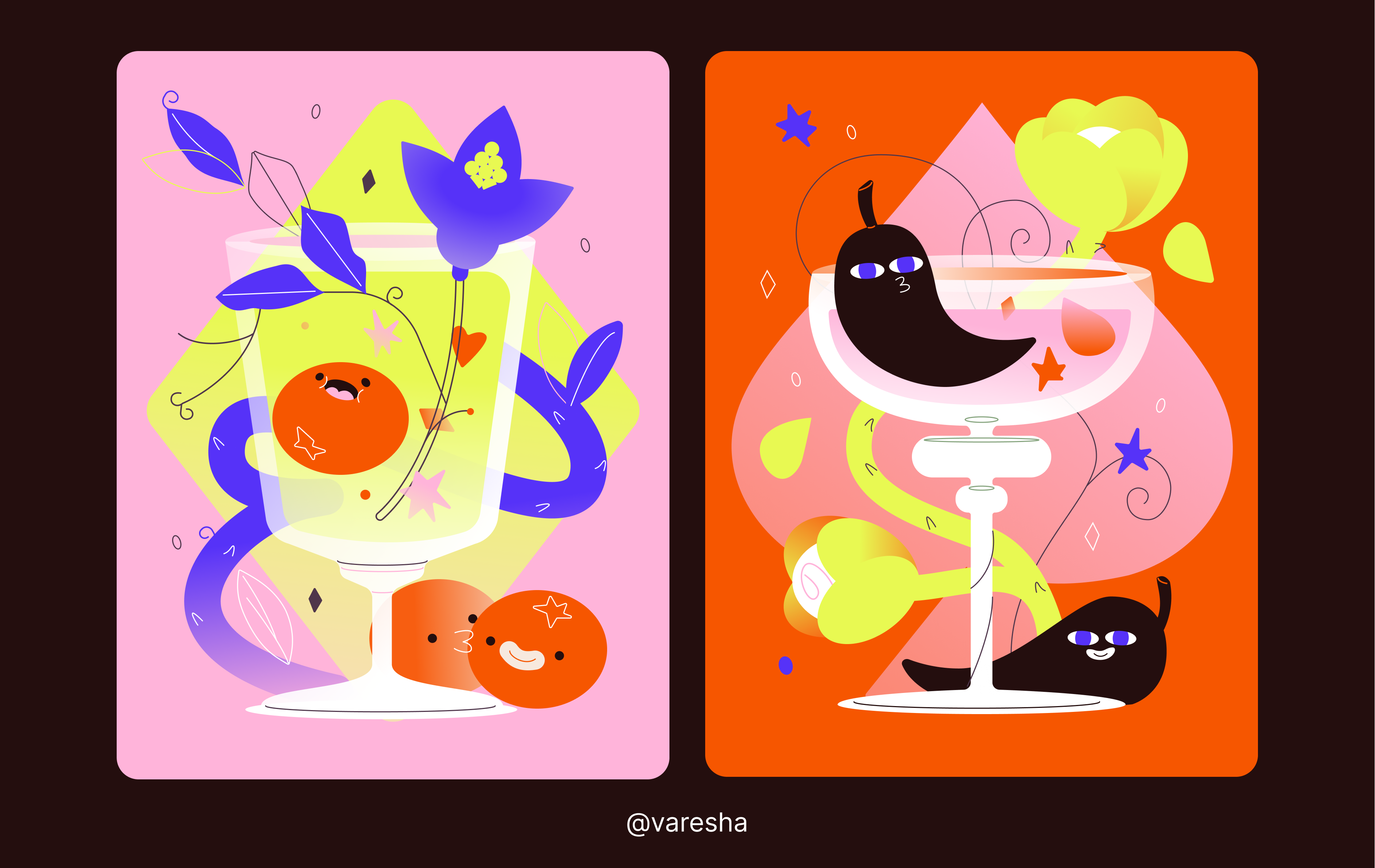 mandarine & pepper in flowers coctails figma fruits graphic design illustration playing cards