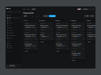 Tasks – Dark mode app calendar clean concept dark dark mode dashboard design graphic design product design productivity saas task managment to do ui ux web app