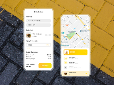 Food Delivery Tracking app design delivery tracking food app food delivery food delivery location food order application light theme location tracking mobile app mobile ui mockup notification order food ui design ux design