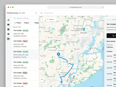 Fleet Management - SaaS Software components dashboad details fleet fleet gps fleet management fleet map fleet route logistic maps navigation product design route route details saas search bar sidebar top navigation vehicles web app