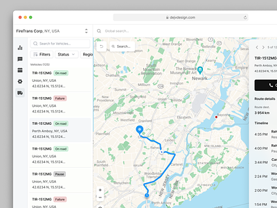 Fleet Management - SaaS Software components dashboad details fleet fleet gps fleet management fleet map fleet route logistic maps navigation product design route route details saas search bar sidebar top navigation vehicles web app