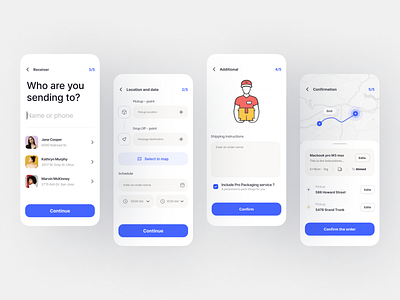 Package delivery request flow app contact delivery design details insructions location map mobile overview package parcel pickup receiver tracking ui ux