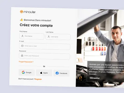 minautor signup / registration page account creaion design form image login page quote register registration sign in sign up social ui ui ux uiux ux web website