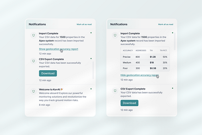 Simplified notifications with accuracy report b2b dashboard notification product design saas ui ux webapp