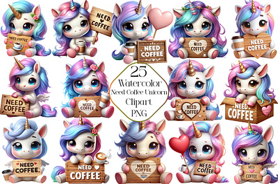 Need Coffee Unicorn Sublimation Clipart gift for