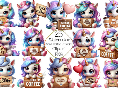 Need Coffee Unicorn Sublimation Clipart gift for