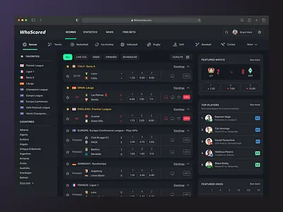 Sports Live Score Page Design ui