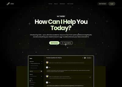 CEIA - Landing Page Animation ai animation artificial intelligence chatbot creative darkmode design education figma landing page motion graphics product design ui uiux