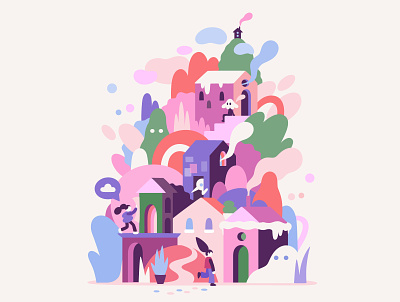The City abstract cartoon character city concept design environment illustration zutto