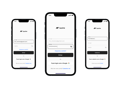 Página de Login e Inscrição app design ui ux