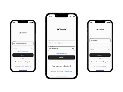 Página de Login e Inscrição app design ui ux