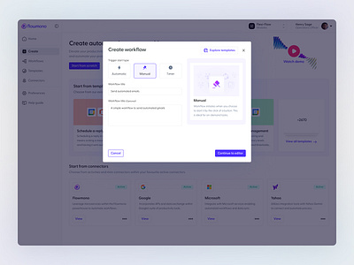 Manual trigger (Create workflow) - BPMN 2.0 activities automated bpmn conditions connectors design events figma google process processes scheduling start event timer trigger ui ux workflow