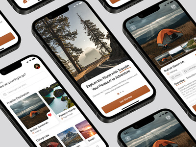 Travelin - Your Daily Travel App app app design clean component design destination details homepage landscape mobile app mockup mountain on boarding simple tour travel travel app trip ui ux