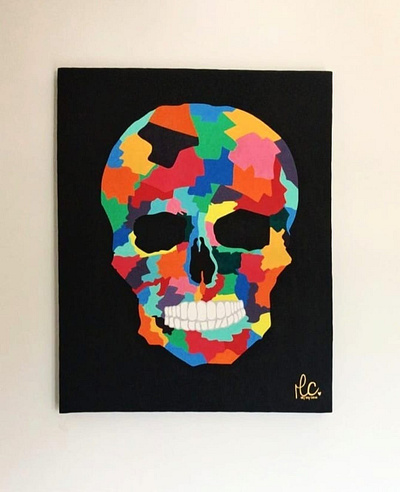 Pintura de calavera en colores en oleó