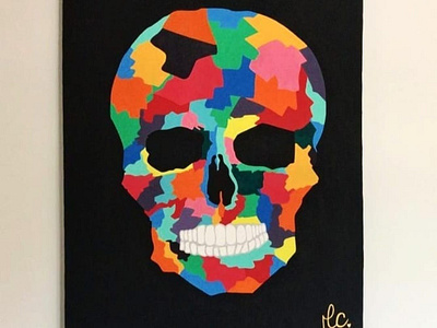 Pintura de calavera en colores en oleó